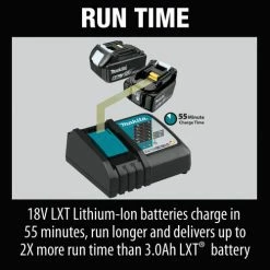 Makita® LXT® Power Tool Battery, 6.0Ah, Lithium-Ion, 18V, 55 Min Charge Time -Power Tool Batteries Shop Makita BL1860B 3